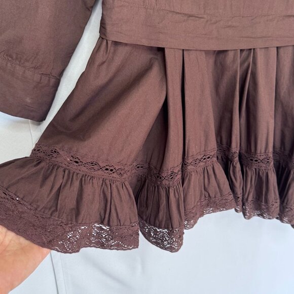 free-est La Bamba Cotton Double Espresso Drop Waist Ruffle Lace Hem Mini Dress - Picture 6 of 16